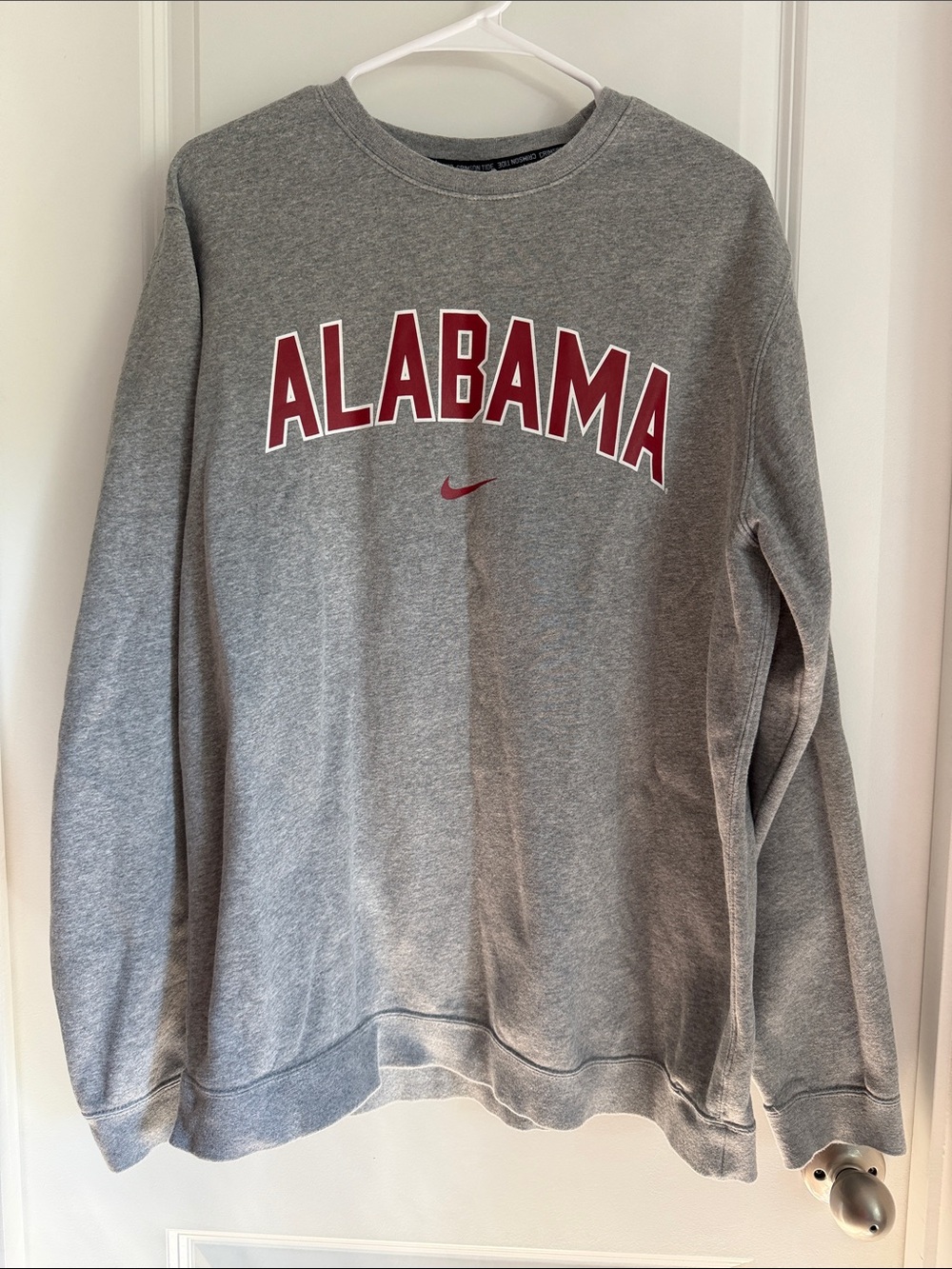 Nike Gray Crewneck with Crimson Alabama Arch